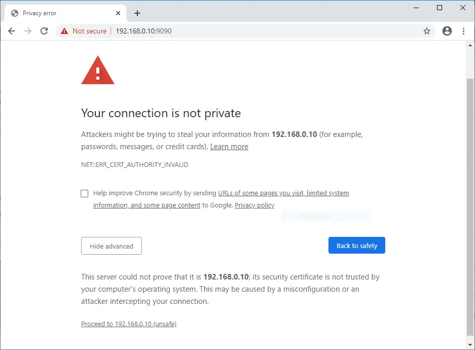 Self-Signed Certificate Warning