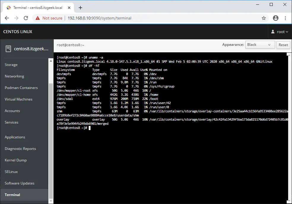 Web Terminal using Cockpit