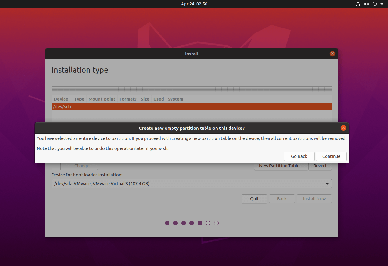 Create Empty Partition Table