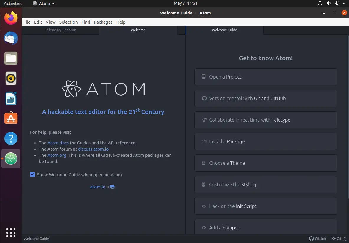 Atom Editor Running On Ubuntu 20.04