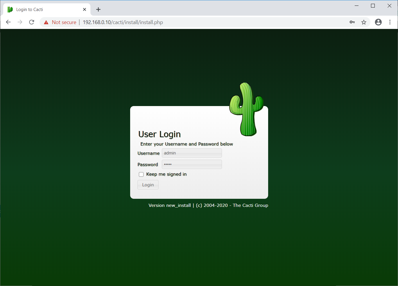 Login To Setup Cacti