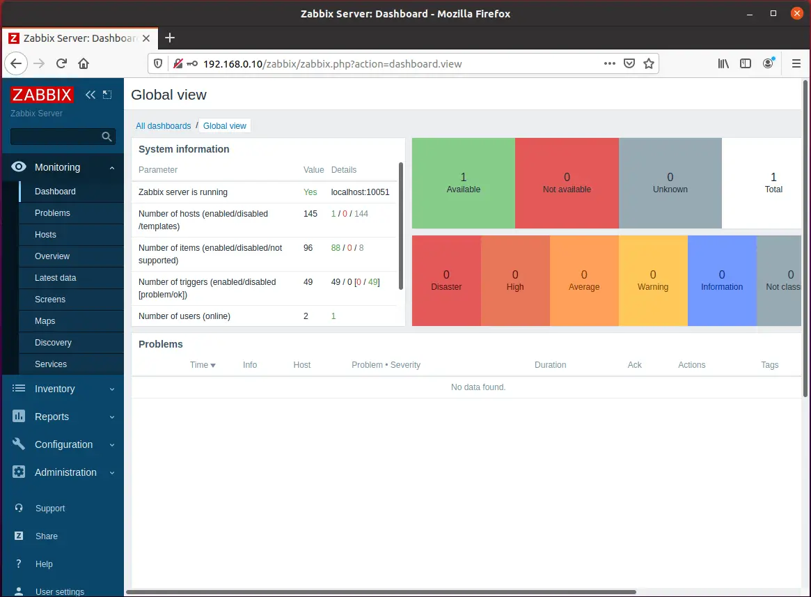 Zabbix 5.0 Dashboard