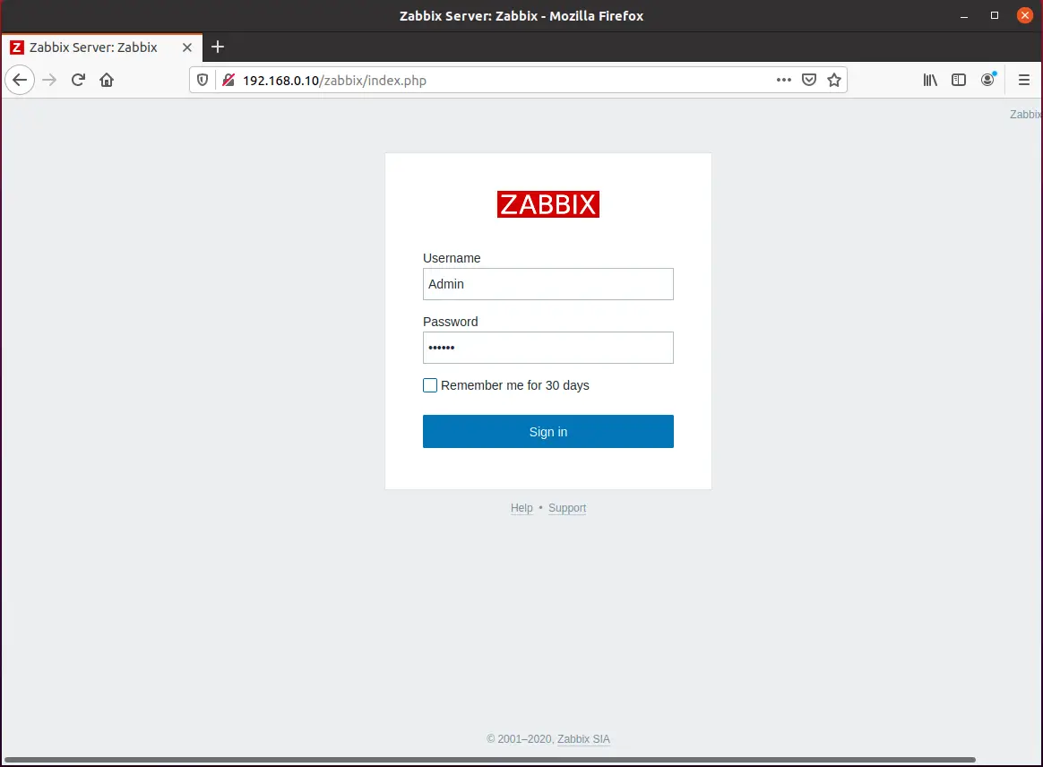 Zabbix Login Page