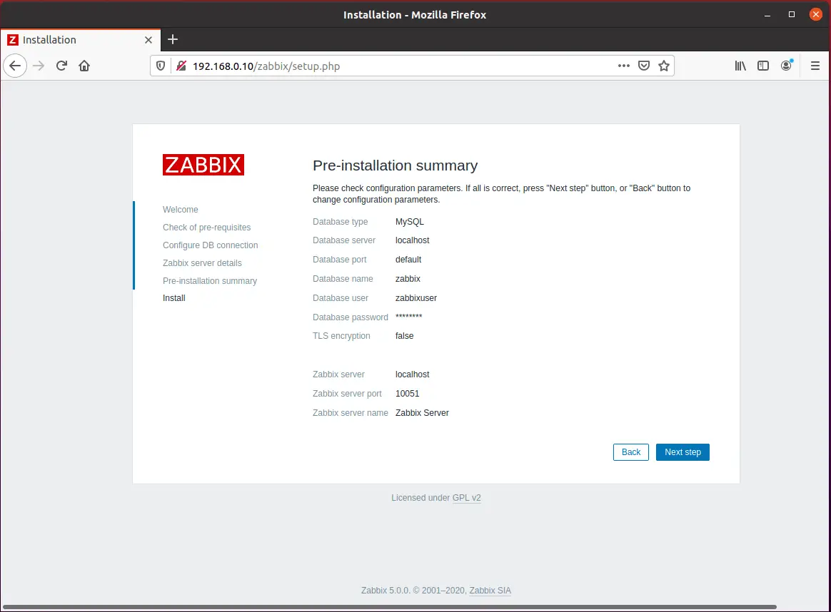 Zabbix Pre-Installation Summary