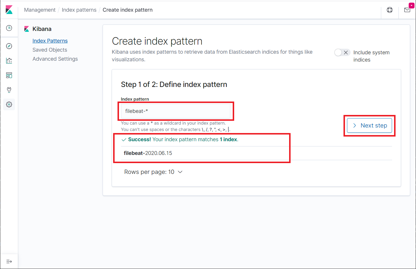 Create Index Pattern