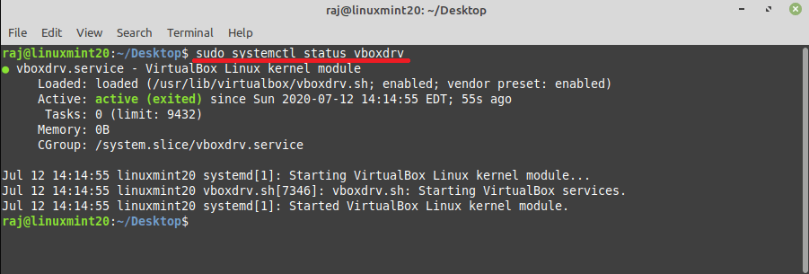 VirtualBox Service Status