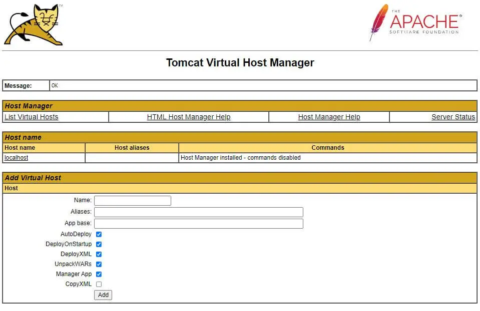Tomcat Virtual Host Manager