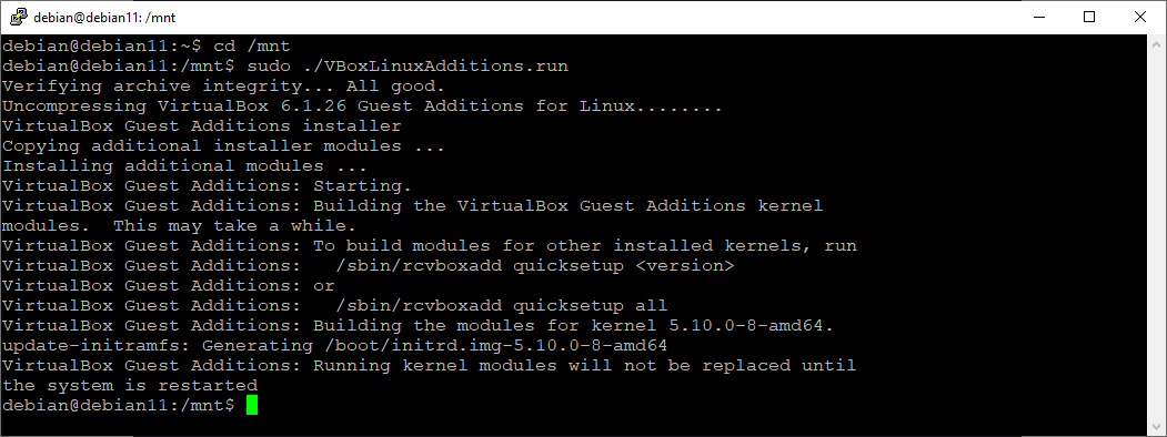 VirtualBox Guest Additions Installation In Progress