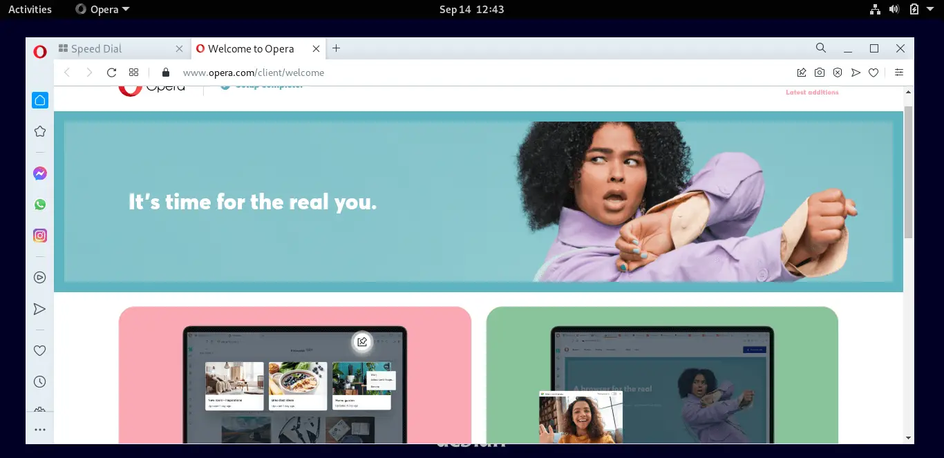 Opera Browser running on Debian