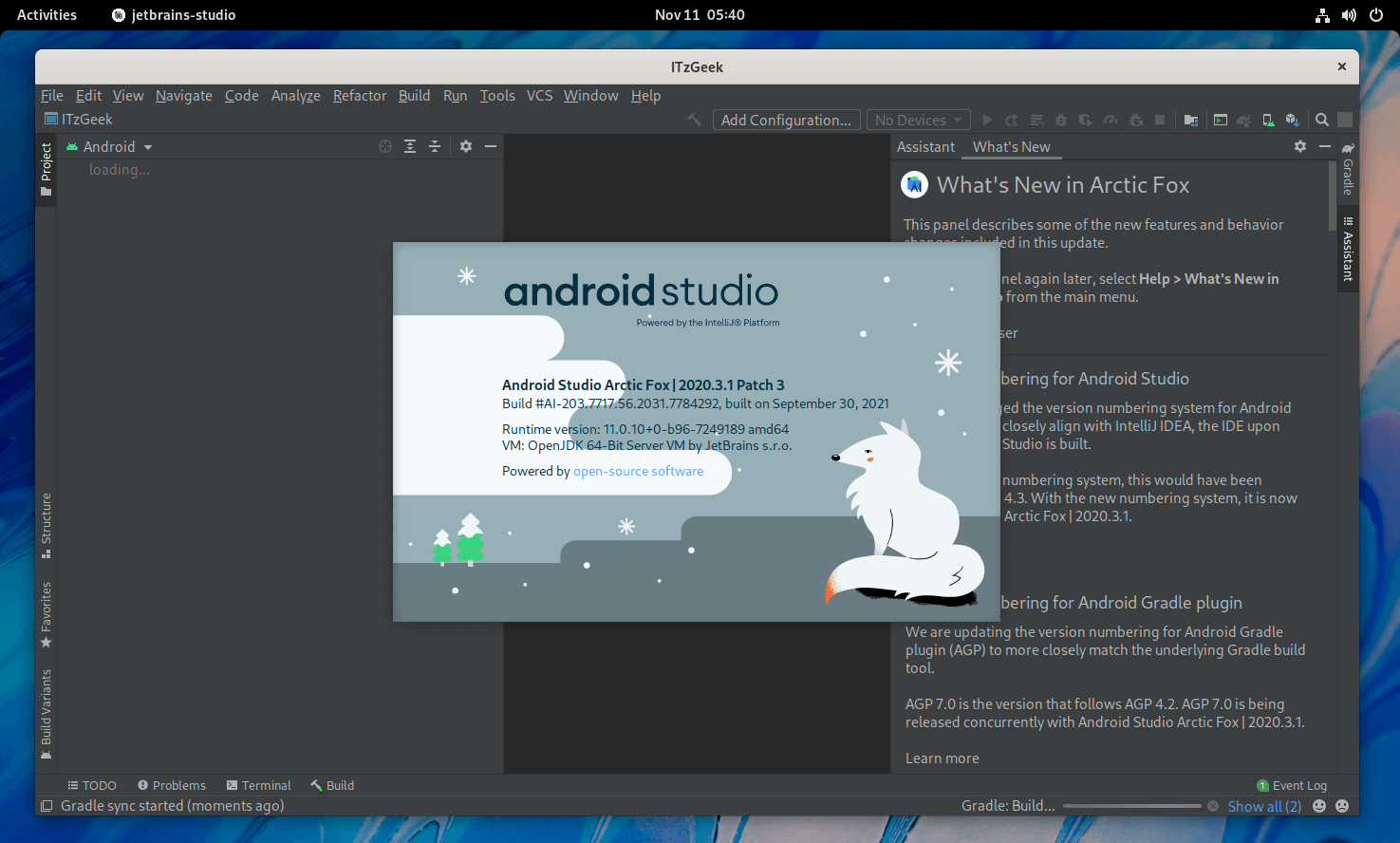 Android Studio running on Fedora 35