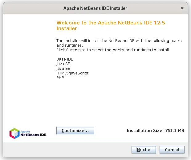 Apache NetBeans IDE Installer Welcome Screen