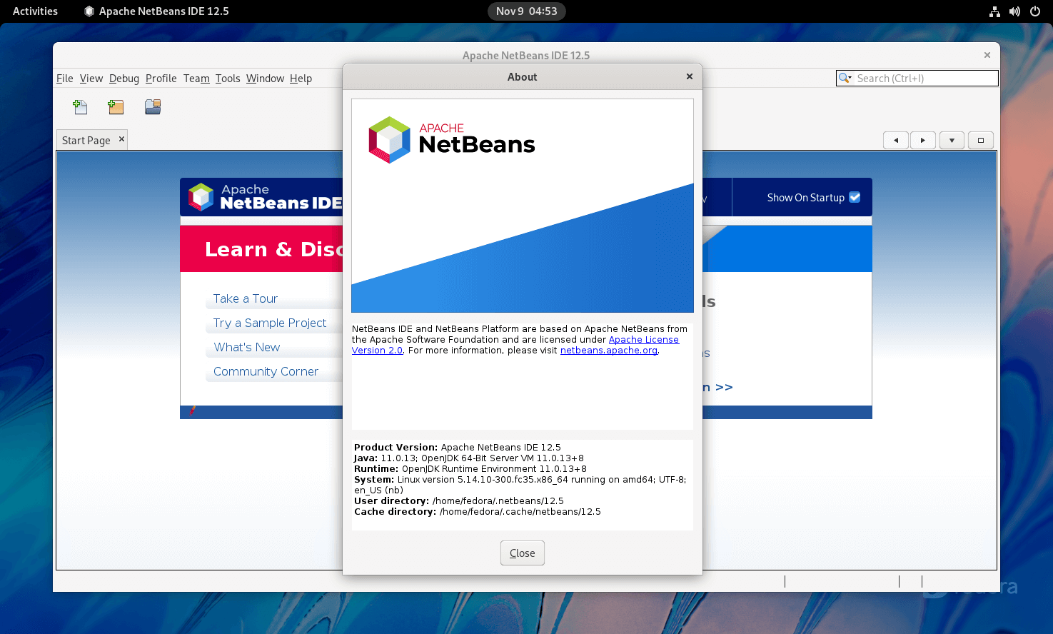 Apache NetBeans IDE Running on Fedora 35