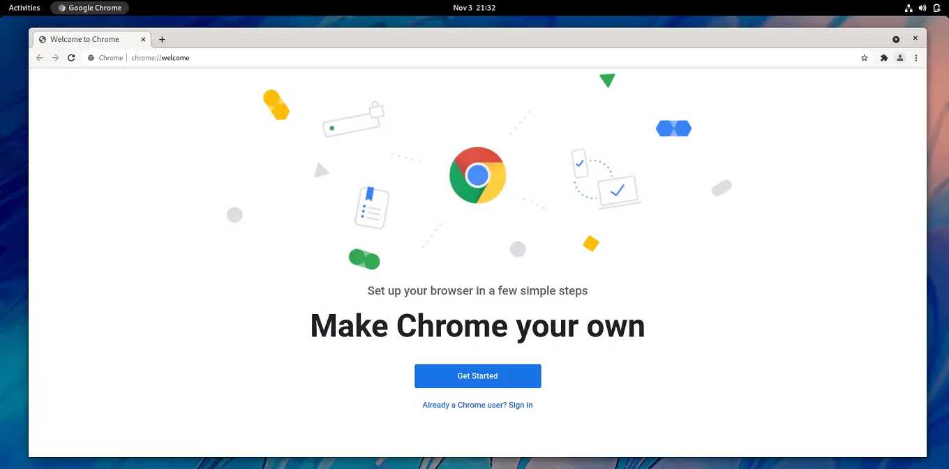 Google Chrome browser running on Fedora 36