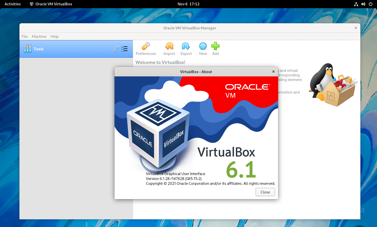 VirtualBox running on Fedora