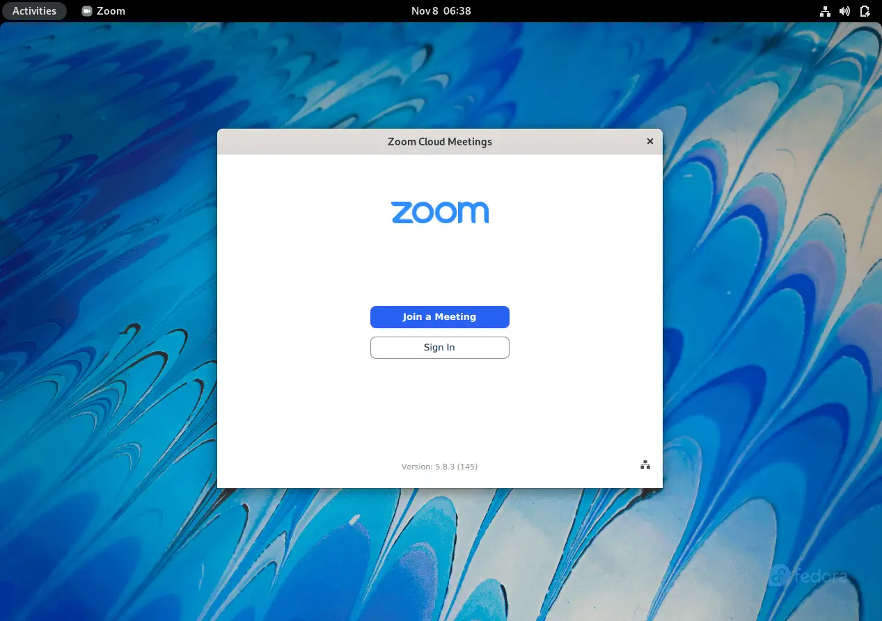 Zoom client running on Fedora