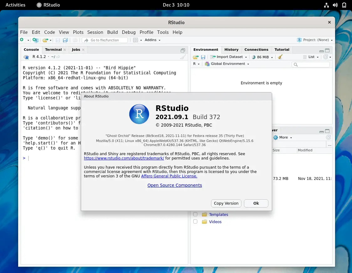 RStudio Running on Fedora 35