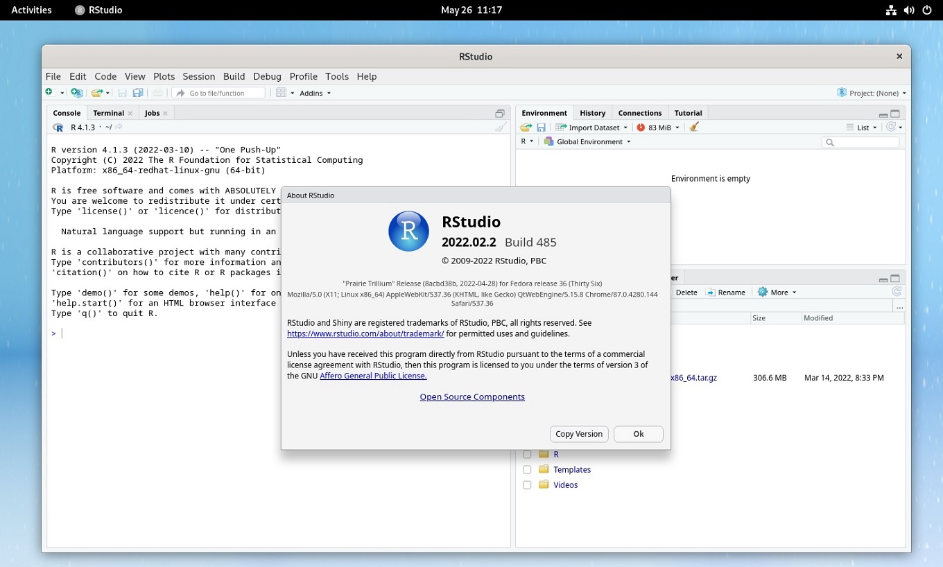 RStudio Running on Fedora