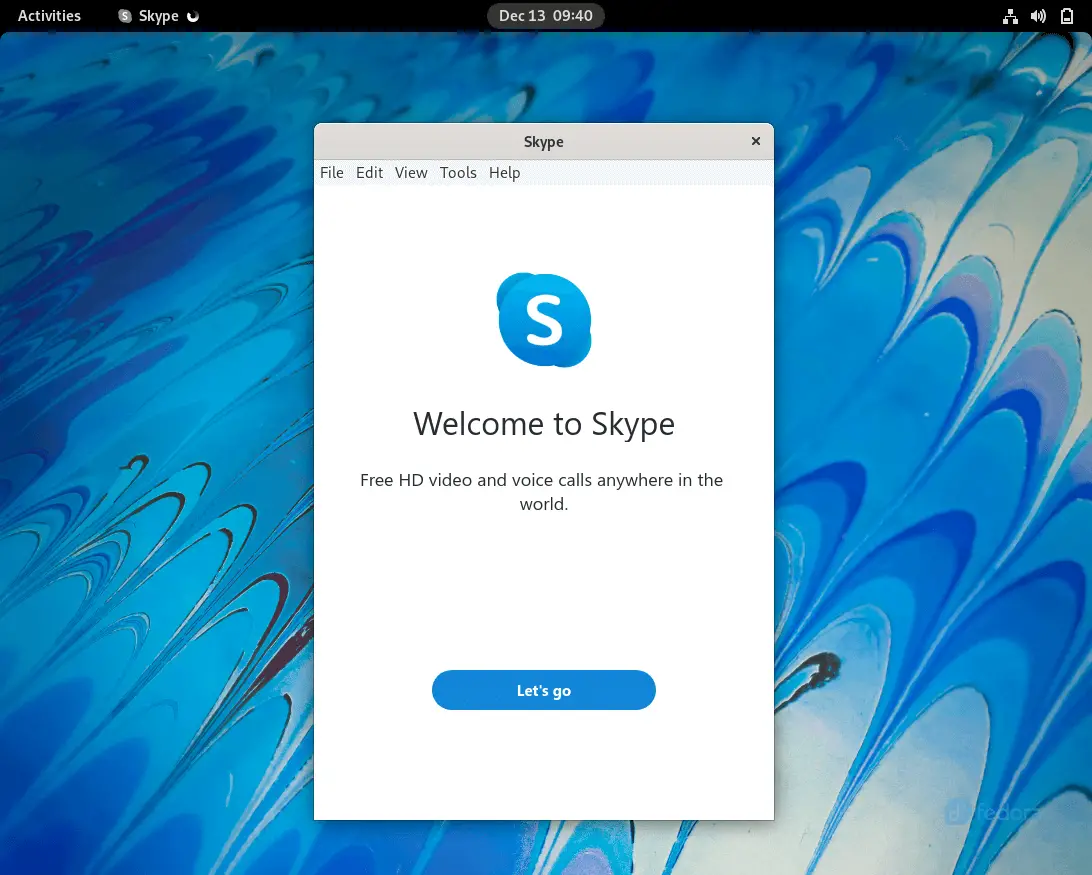 Skype running on Fedora 35