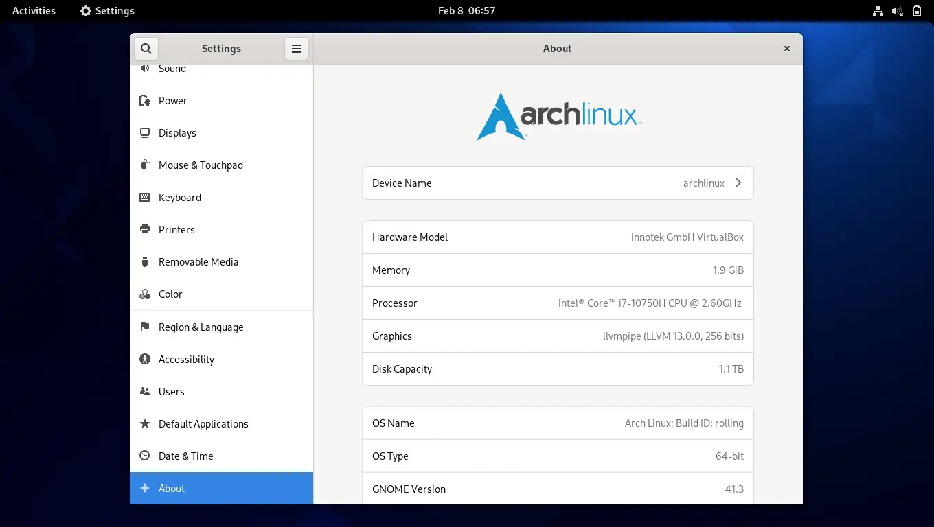 Gnome Desktop on Arch Linux