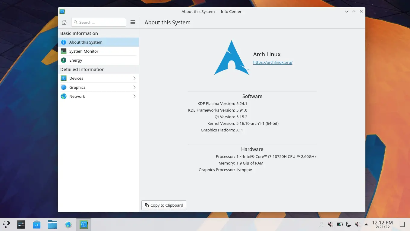 KDE Desktop on Arch Linux