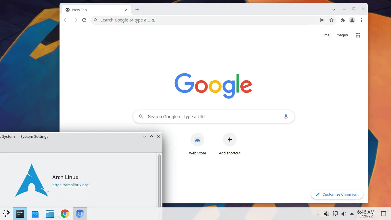Chromium browser running on Arch Linux