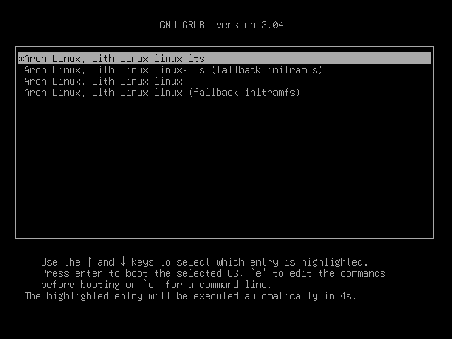 GRUB Menu with Kernel Entries