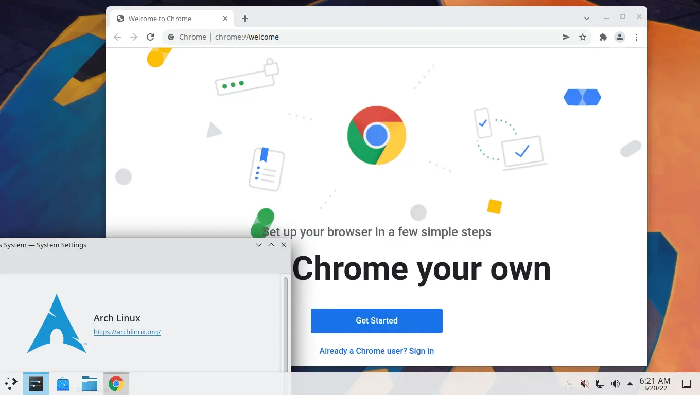 Google Chrome browser running on Arch Linux