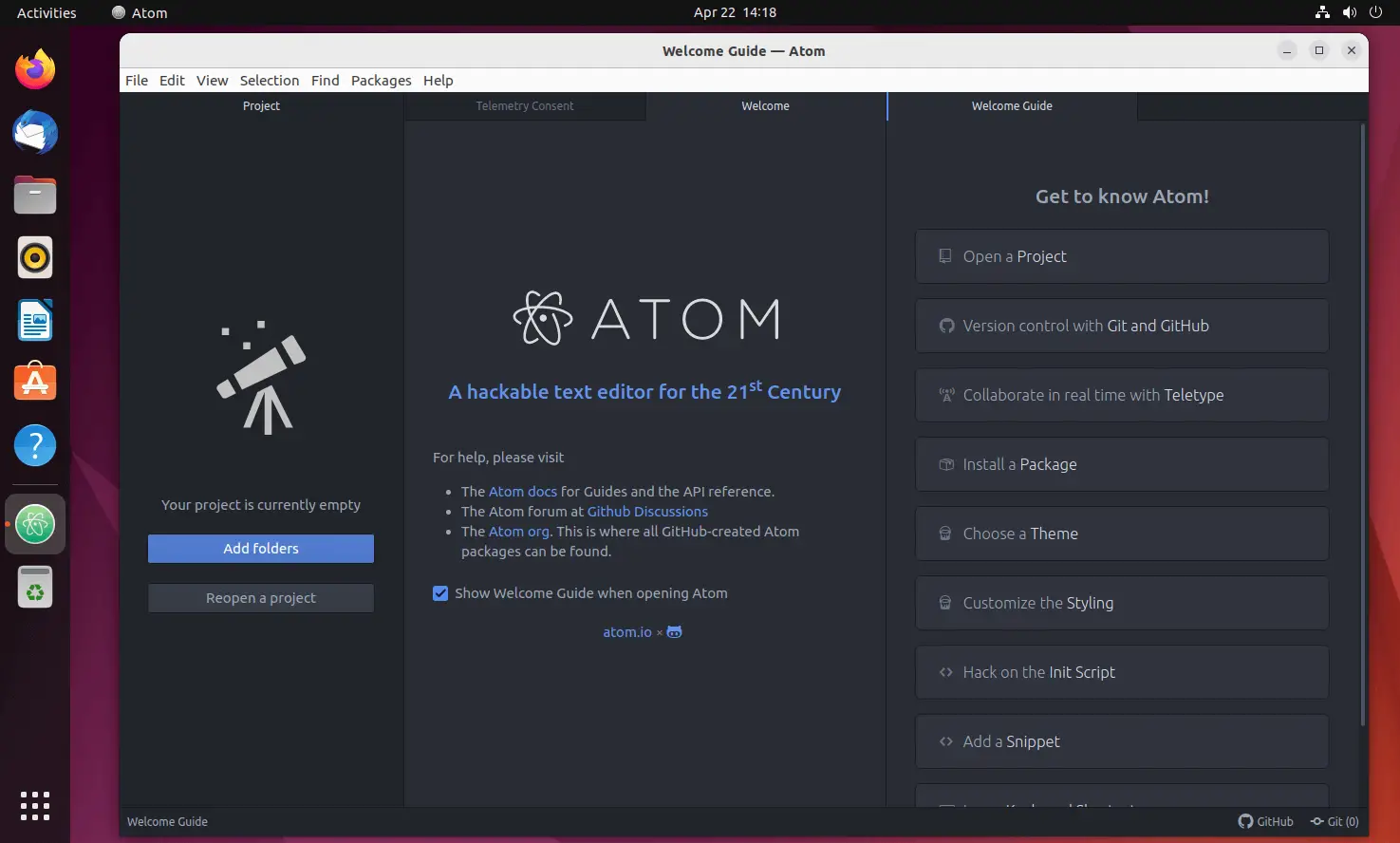 Atom Editor on Ubuntu 22.04