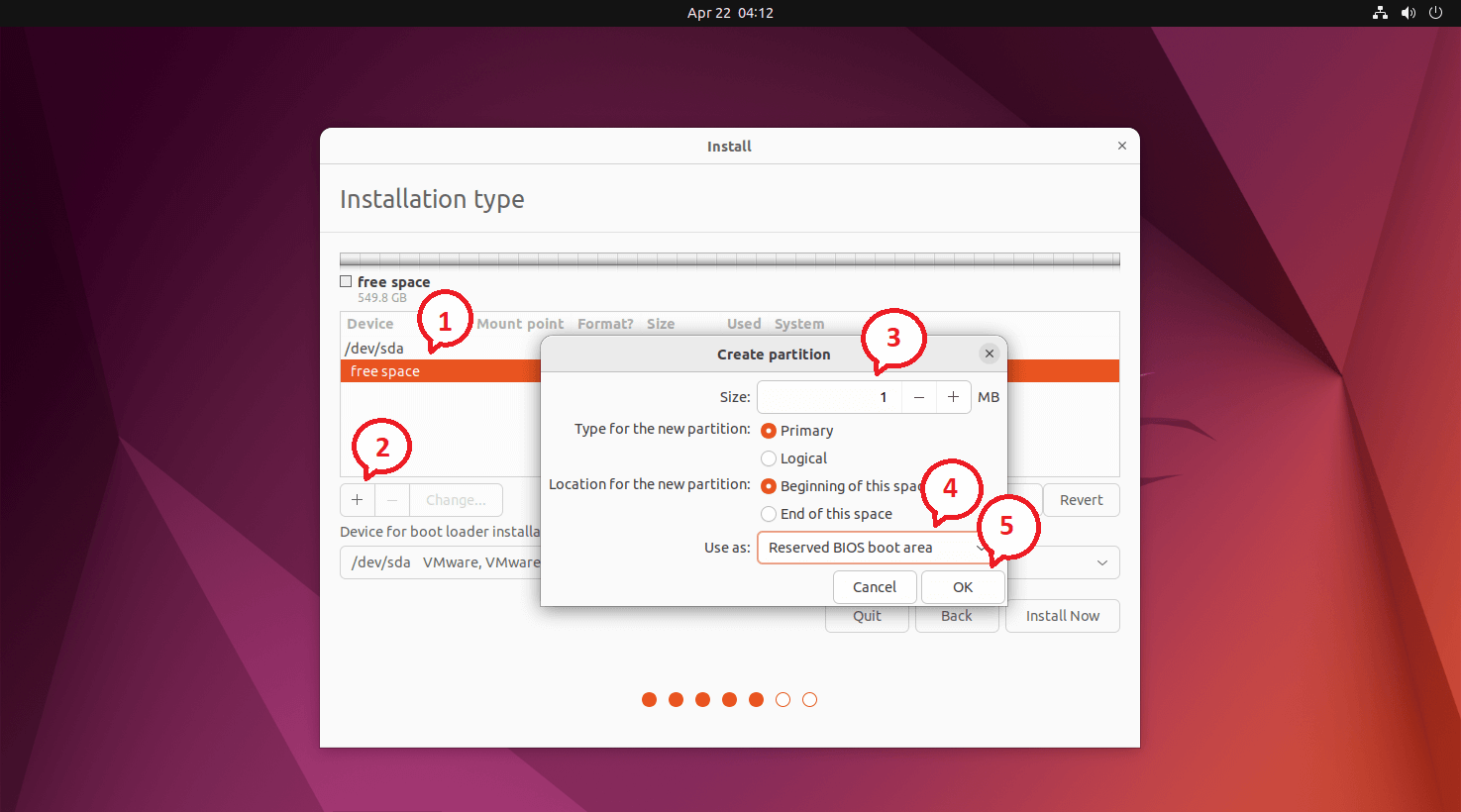 Create Reserved BIOS boot Area