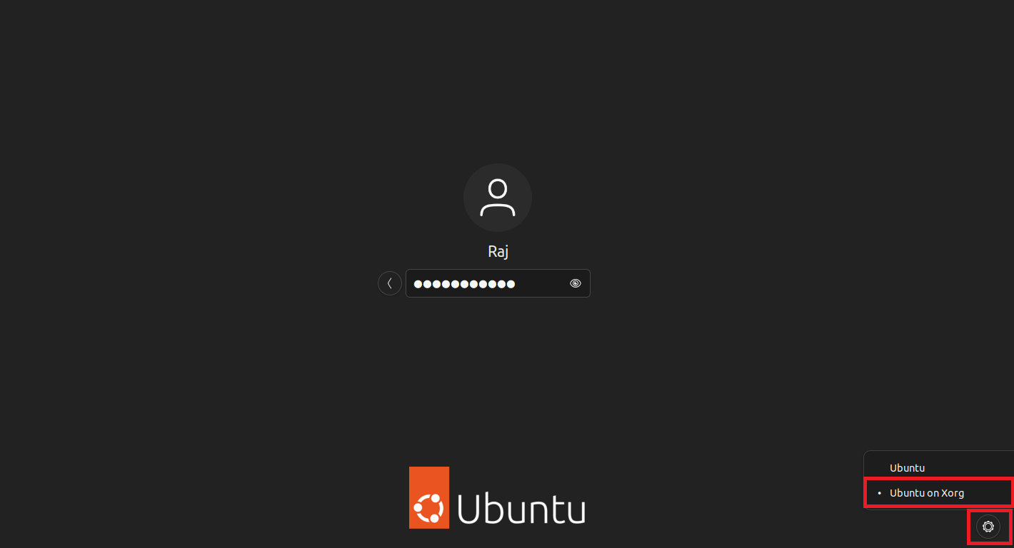 Select Ubuntu Xorg Session