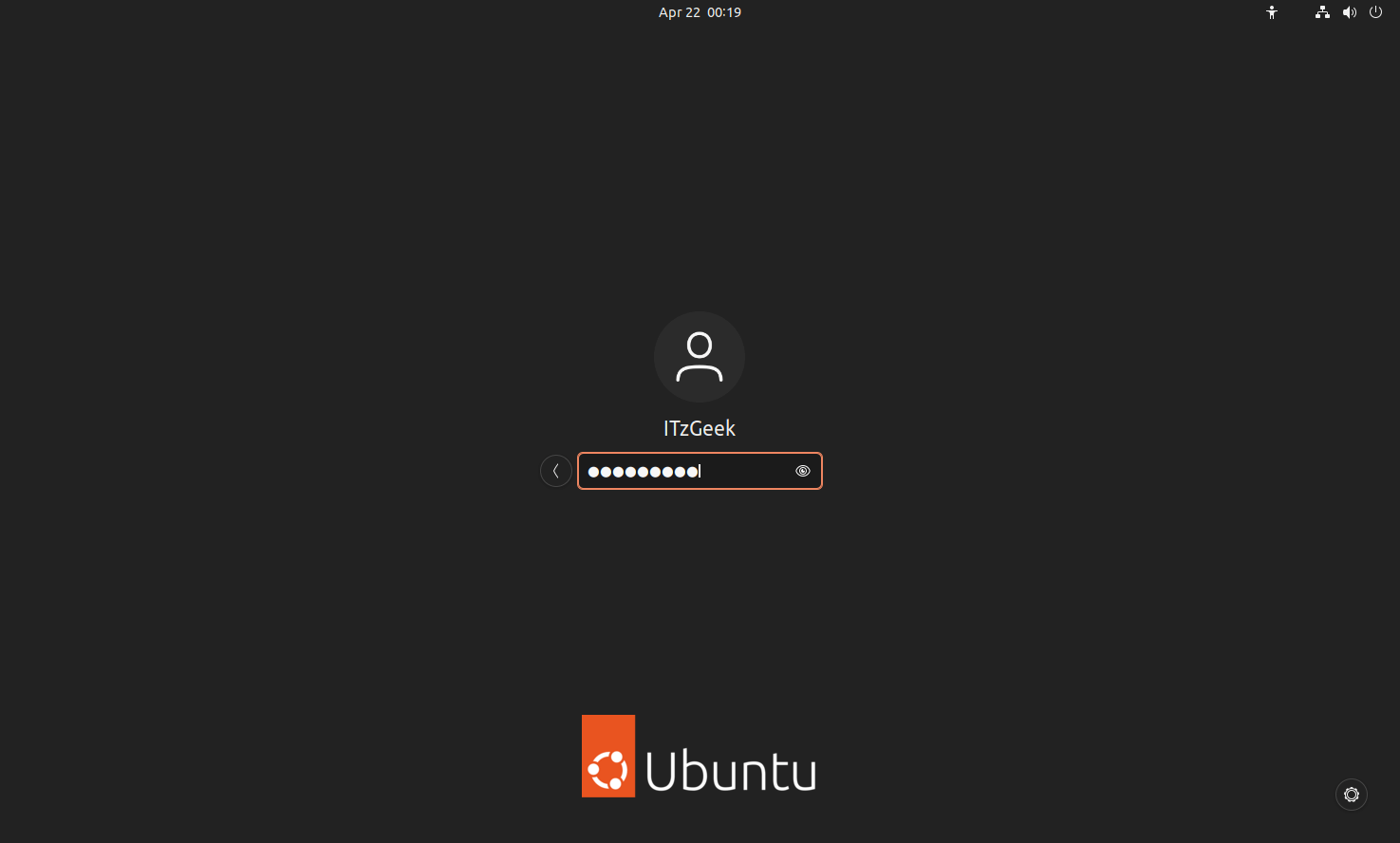Ubuntu 22.04 Login Screen