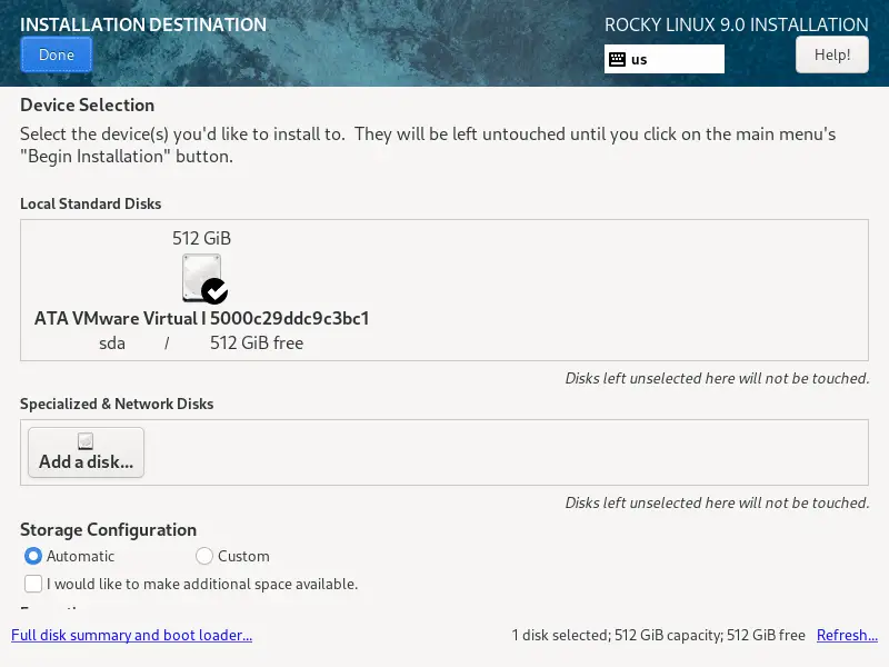 Rocky Linux Automatic Partitioning
